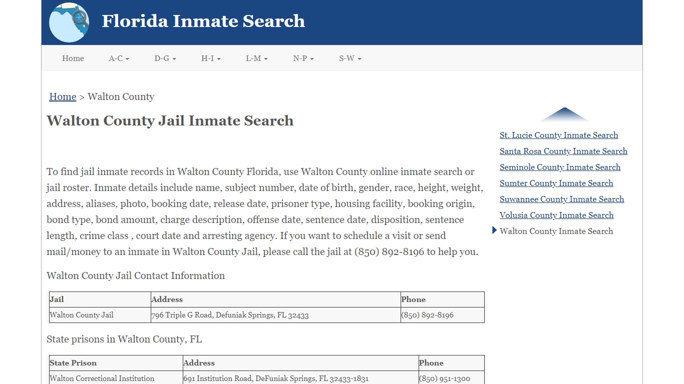 Walton County FL Jail Inmate Search